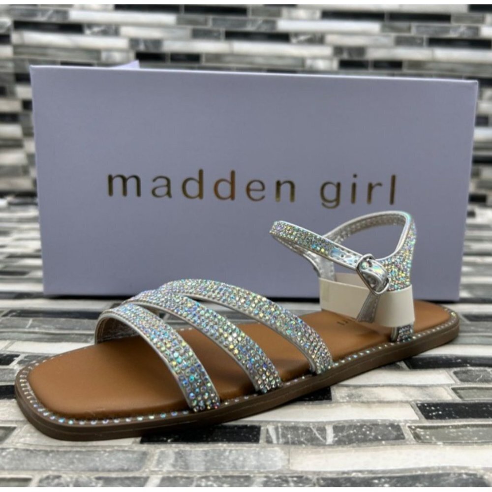 Madden Girl Msedona Silver Slide Girl's Sandal Size 2